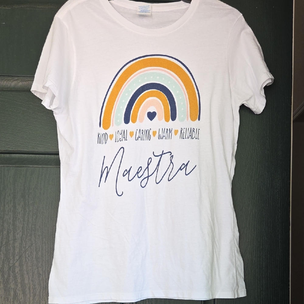 Teacher T-Shirt with Rainbow Graphic, Maestra